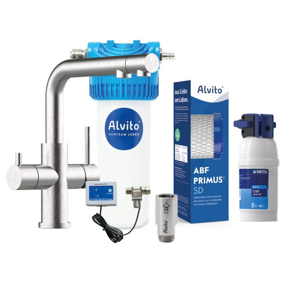 Integral Premium Set – Calabro 3-Wege Edelstahlarmatur mit ausziehbarer Brause