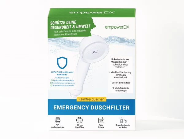 T-safe Emergency Duschfilter – Legionellen-Sofortschutz mit 0,2 μm Membran